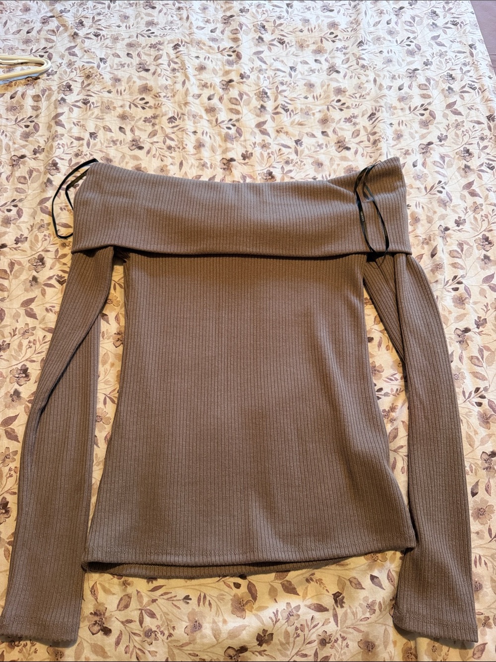 Forever 21 Ribbed Off-the-Shoulder Foldover Sweater - Brown